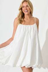 White Cotton Bubble Hem Dress by Bryson